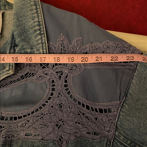 TOGETHER brand, lacy denim jacket in size Missy large. Trendy retro chic. - Picture 8 of 11